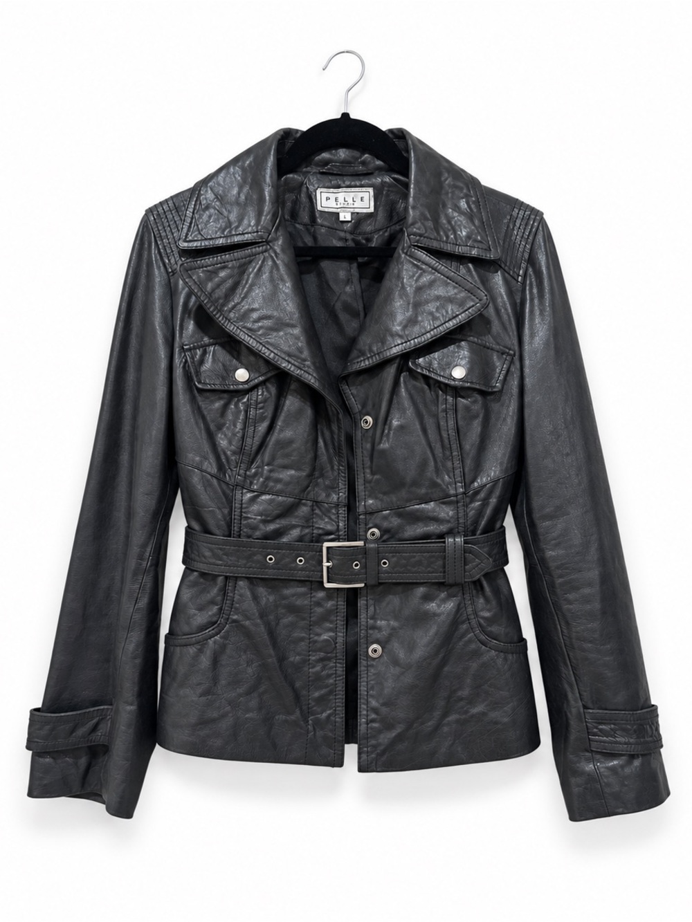 Pelle Studio Black Genuine Leather Belted Jacket L